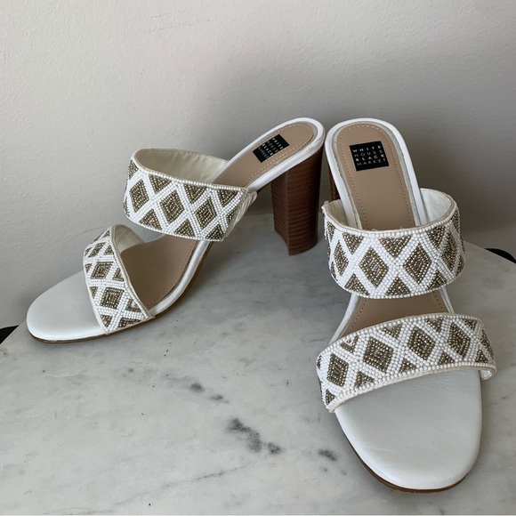 WHITE House Black Market, WHBM Jenna beaded two band Heels Size 8 - Picture 10 of 10